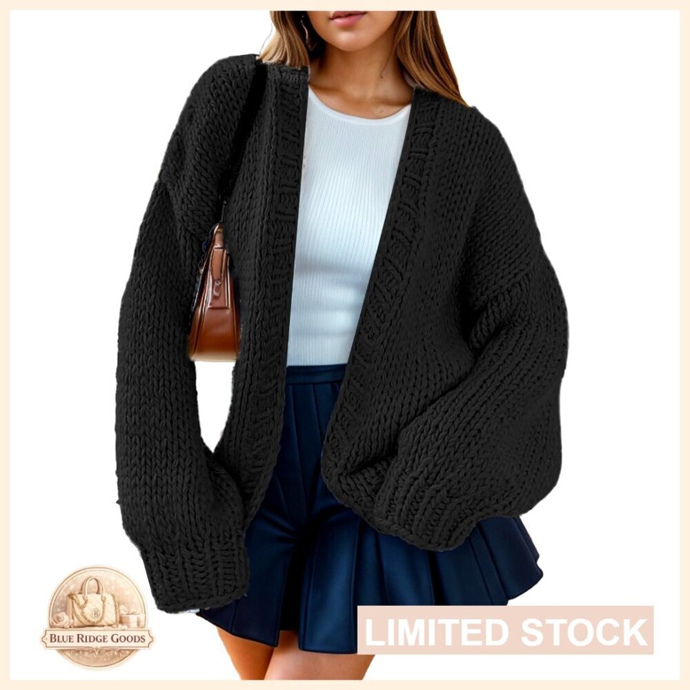 Oversized Open Front Chunky Knit Cardigan Sweater Long Sleeve